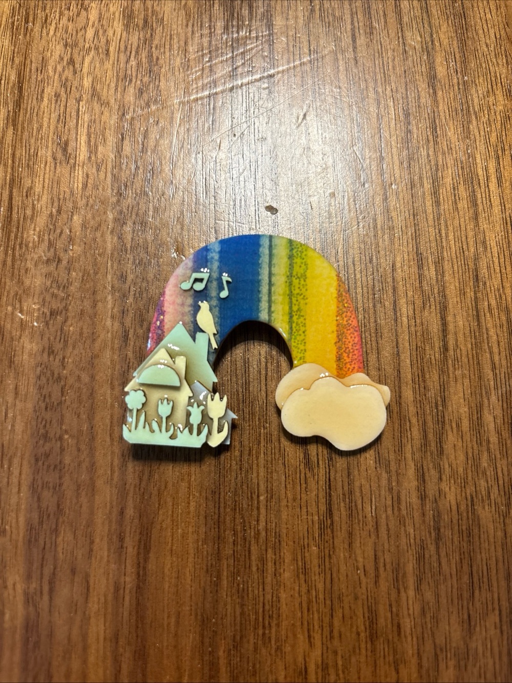 Lucinda Lydia’s House Rainbow Cottage Brooch Pin Glitter House Art